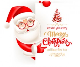 New year with christmas card and santa vectors