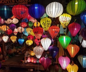Night market colorful lantern Stock Photo