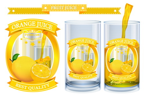 Orange juice design labels vector 01