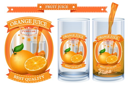 Orange juice design labels vector 02