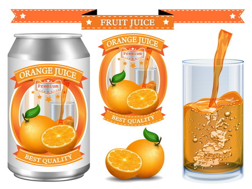 Orange juice design labels vector 03