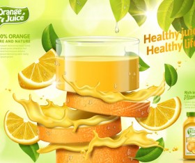 Orange pure and nature juice poster design vector 01