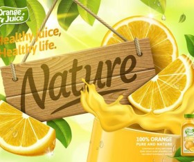 Orange pure and nature juice poster design vector 02