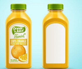 Orange pure and nature juice with packaging bottles vector 02