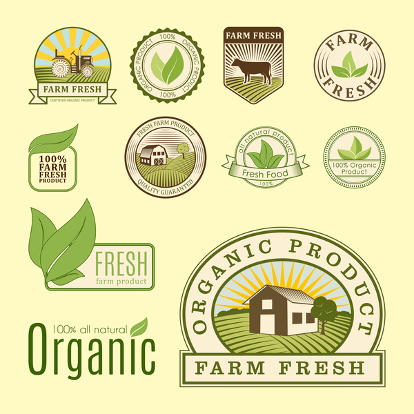 Organic fresh food labels vector