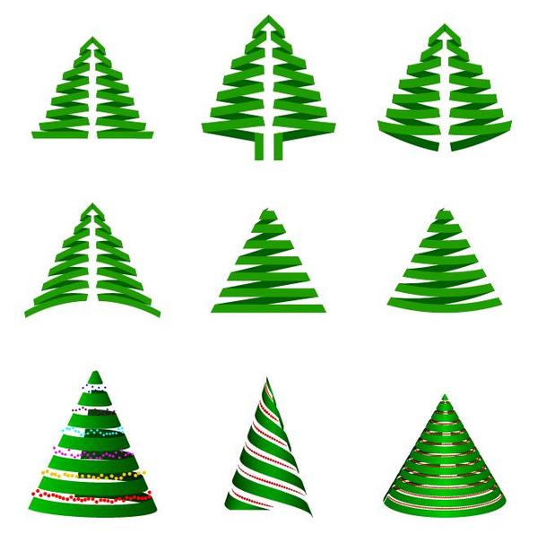 Paper cut christmas tree vectors set 02