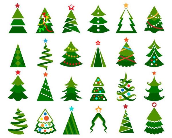 Paper cut christmas tree vectors set 03
