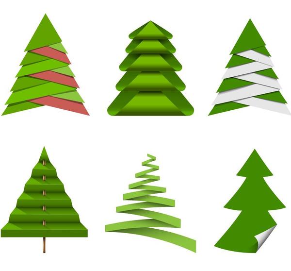 Paper cut christmas tree vectors set 04