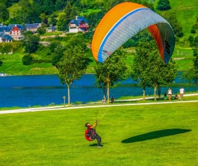 Paragliding motion Stock Photo
