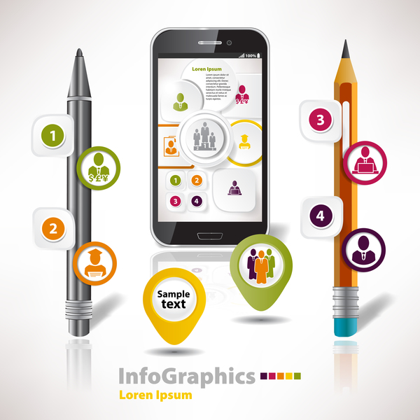 Phone with pencil white infographic template vector