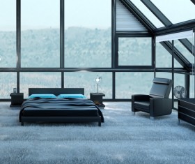Plush carpet black tone bedroom Stock Photo