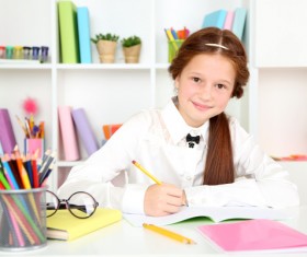 Pupils who write homework Stock Photo