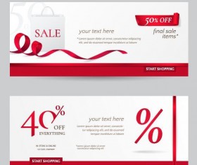 Rec ribbon with discount sale banner vector