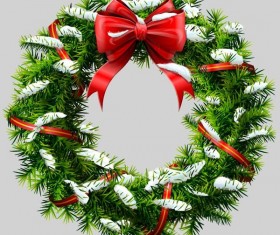 Red bow with christmas wreath vector material