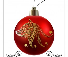 Red christmas ball with new year dog frame vector 01