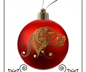 Red christmas ball with new year dog frame vector 02