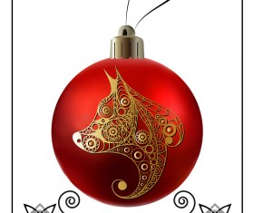 Red christmas ball with new year dog frame vector 03