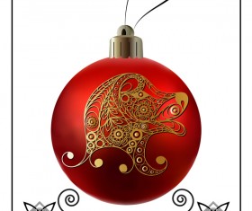 Red christmas ball with new year dog frame vector 04
