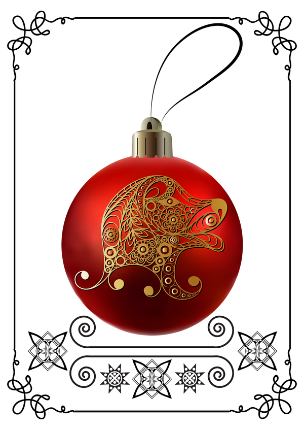 Red christmas ball with new year dog frame vector 04