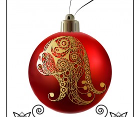 Red christmas ball with new year dog frame vector 05