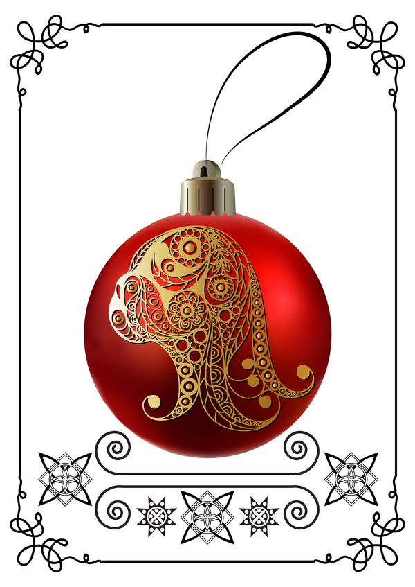 Red christmas ball with new year dog frame vector 05
