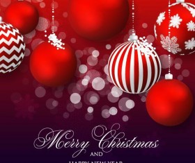 Red christmas balls decor with shiny xmas card vector