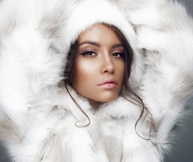 Red eye shadow makeup of the girl wearing a fur coat Stock Photo 06