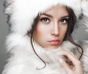 Red eye shadow makeup of the girl wearing a fur coat Stock Photo 07