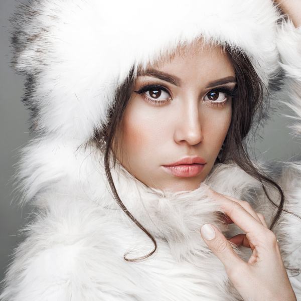 Red eye shadow makeup of the girl wearing a fur coat Stock Photo 07
