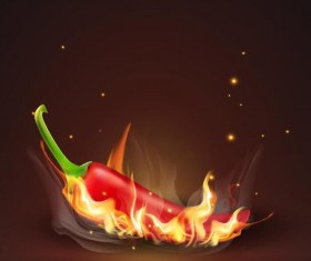 Red pepper with fire vector background