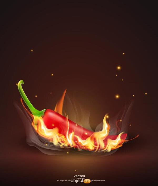 Red pepper with fire vector background