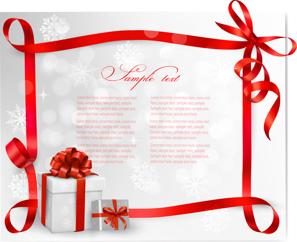 Red ribbon frame with christmas card vector