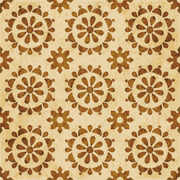Retro kaleidoscope floral seamless pattern vector 13