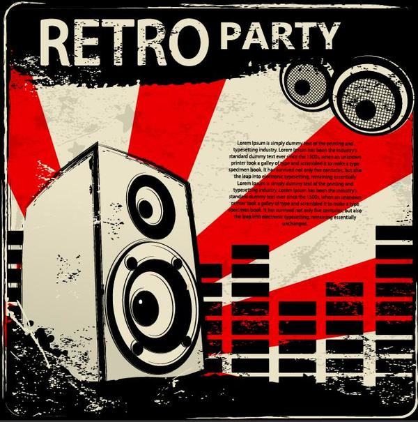 Retro party flyer teplate design vector 05