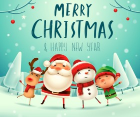 Santa friends with christmas card vector 01