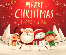 Santa friends with christmas card vector 02