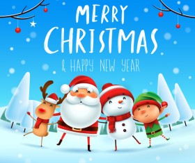 Santa friends with christmas card vector 03