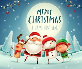 Santa friends with moon vector design 01