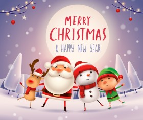 Santa friends with moon vector design 02