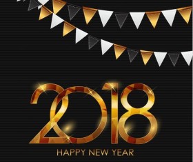 Shiny 2018 new year background with corner flags decor vector