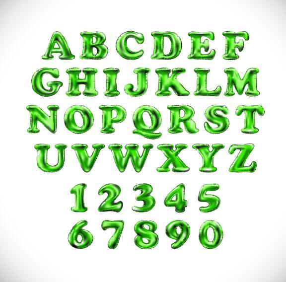 Shiny green alphabet with number vector