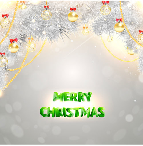 Silver christmas background with golden decor vector 01