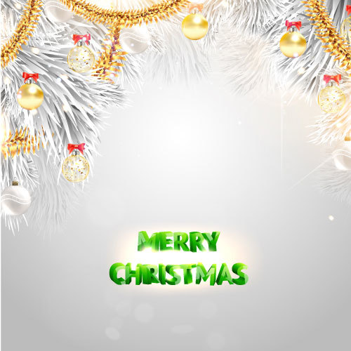 Silver christmas background with golden decor vector 02