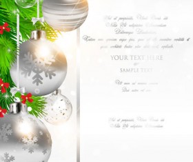 Silver christmas balls with fir and greenting card vector