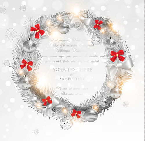 Silver christmas wreath with christmas card vector