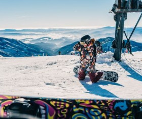 Skiers finishing clothes Stock Photo