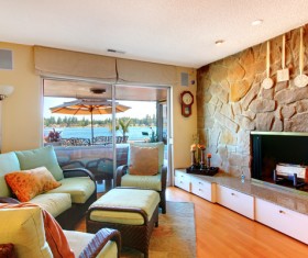 Small living room with fireplace Stock Photo