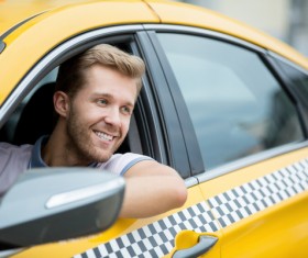 Smiling Taxi driver Stock Photo