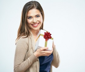 Smiling woman holding gift box Stock Photo 02