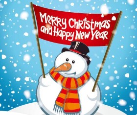 Snowman with christmas and new year banner vector